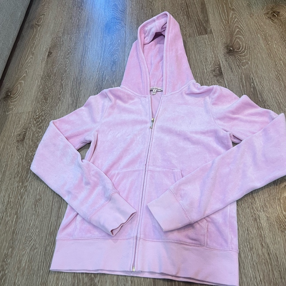 Vintage Juicy Couture baby pink velour Velvet Zip up Medium track hoodie jacket